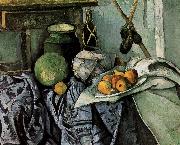 Paul Cezanne bottles and fruit still life painting